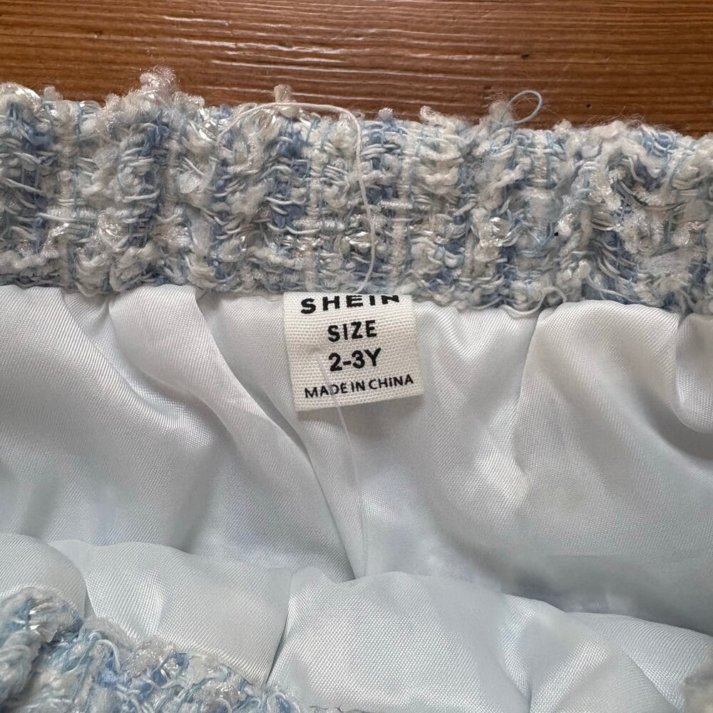 NWT Shein light blue‎ white tweed elastic waistband toddler skirt SIZE 2-3 - Picture 4 of 5